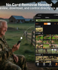User controls the Slick Non Cellular Wifi Trail Camera With Dual Antenna And Beefy 7800 Mah Battery via smartphone app.
