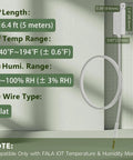 External Flat Temperature And Humidity Sensor Probe With Waterproof Rugged Cable, 16.4 Ft Long For Greenhouses and Industrial Use