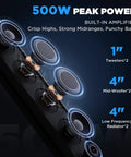 Close-up of 25 Inch UTV Sound Bar With Bluetooth And RGB Lighting IP66 Waterproof Amplified Powersports Speaker System display