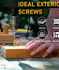 Deck Screws Number Eight By One And A Half Inch Three Hundred Fifty Pieces Exterior Wood Screws Epoxy Coated Rust Resistant Tan Decking Screws With Torx Drive T25 Bit Included For Treated Wood Fence And Outdoor Projects used in woodworking drill.