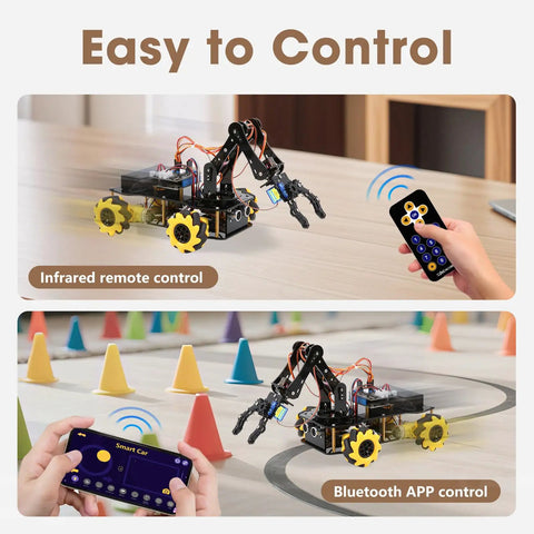 Programmable Robotic Arm Kit With 5DOF For Kids And Teens, ESP32 Arduino Python Blockly Coding, App Control And Remote, STEM DIY Gift For Ages 8-16 And Up, Learn To Grab, Lift, And Place Objects; infrared remote control and Bluetooth app
