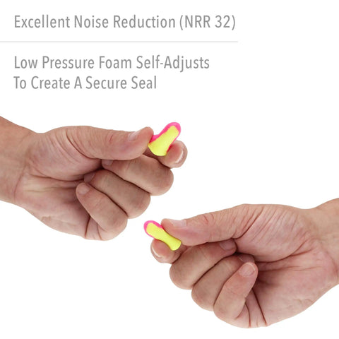Laser Lite High Visibility Disposable Foam Earplugs With Self-Adjusting Fit, NRR 32 Noise Reduction, Vibrant Yellow Color shown in hand