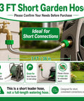 3Ft Short Garden Hose With Double Female Connectors For Quick Hose Reel Setup displayed on a faucet and reel for short connections.