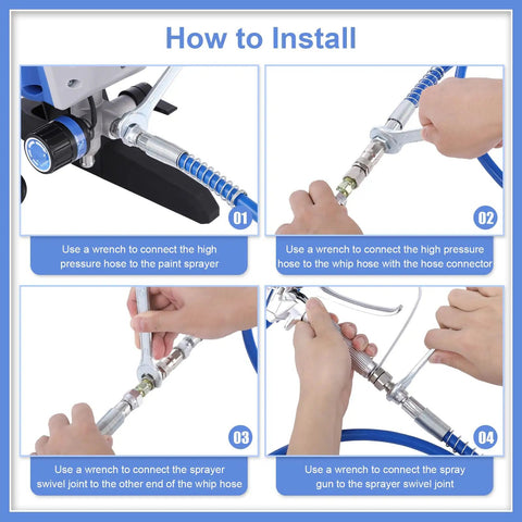 Installation instructions for 66 Foot Airless Paint Sprayer Hose Kit With Quarter Inch Npt Fitting Supports Up To 8500 Psi High Pressure.