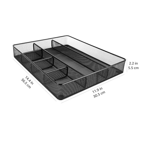 Durable Metal Mesh Desk Organizer With Six Compartments Anti Slip Pen Holder Storage Tray For Office Supplies And Home Use Black Finish Pro Vibe For Pens Pencils Scissors Clips Sticky Notes And Small Accessories To Keep Your Desktop Clean And Ready