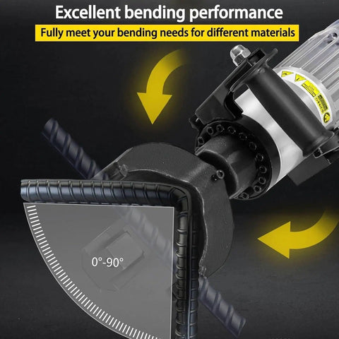 Get This CutpoiY Electric Hydraullic Rebar Bender For Quick And Easy Steel Bar Bending Up To 130 Degrees With Straightening Heads. Bending mechanism with steel rebar.