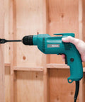 Powerful 4.9 Amp 3/8 Inch Drill With Variable Speed 0-2500 RPM Keyless Chuck Large Trigger Teal Finish drilling wood