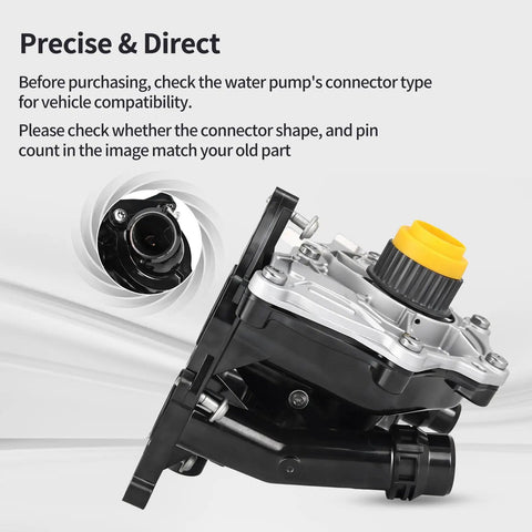 Heavy Duty Engine Cooling Water Pump For Vw Jetta Beetle Passat 1.8L 2.0L Turbocharged L4 2013 To 2016 angled view with connector detail.