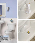 Sharp Ceramic Toilet Bolt Caps 2 Pack White Cat Design Decorative Screw Covers on toilet, showing installation and detail.