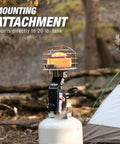 540-Degree 45,000 BTU Tank Top Radiant Propane Heater with Multi Directional Heat mounted on a 20 lb propane tank outdoors