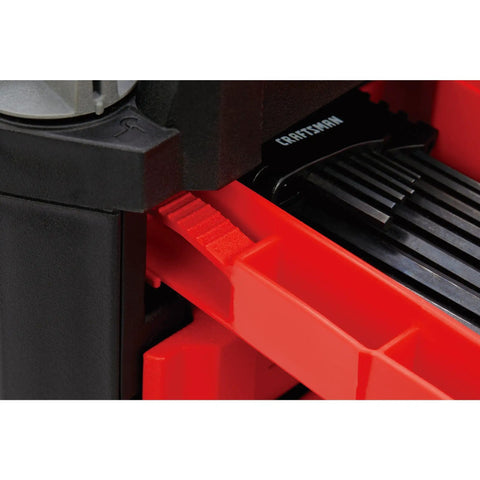 Close-up of spring-locked drawer mechanism in 230 Piece Hand Tool And Socket Set With 3 Drawer Tool Box For Auto Repair And Home Projects