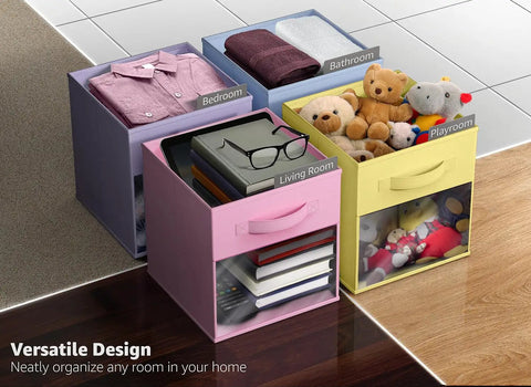 Total Game Changer Storage Bins With Clear View Panels, Foldable Pop Up Organizers, 13 Inch Pastel Multi Color Six Pack Set For Closet Decluttering And Home Organization