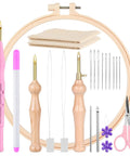 All In One Punch Needle Kit With Wooden Handle Embroidery Tools Hoops Cloth Scissors Threaders And More Ideal For Beginners