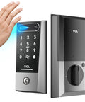 Next Level Palm Vein Smart Lock With Heavy Duty Deadbolt For Secure Front Doors, showing palm scanning in action.