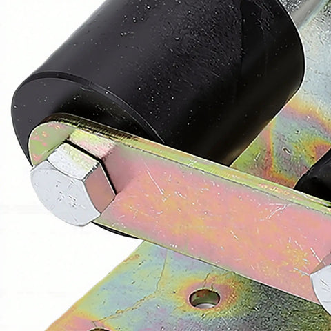 Lower Roller Bracket Bundle Kit With Rollers And Hardware for 379 Trucks close-up of roller with zinc-coated bracket