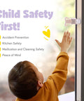 Child touching sliding door with Easy Install Baby Proof Cabinet Locks For Cabinets And Drawers Sliding Door Lock Latches For Babies No Drill Tape On Safe White Set Of Four Kid Friendly Home Safety Essentials