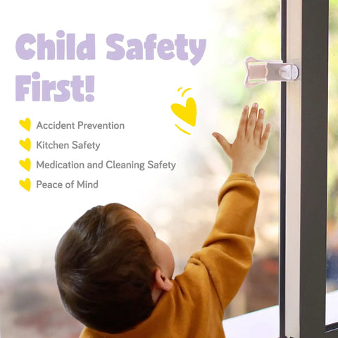 Child touching sliding door with Easy Install Baby Proof Cabinet Locks For Cabinets And Drawers Sliding Door Lock Latches For Babies No Drill Tape On Safe White Set Of Four Kid Friendly Home Safety Essentials