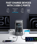 192Wh Portable Power Station With LiFePO4 Battery, 200W Solar Generator For Outdoor Camping Travel And Emergencies charging multiple devices with USB-C fast charge ports