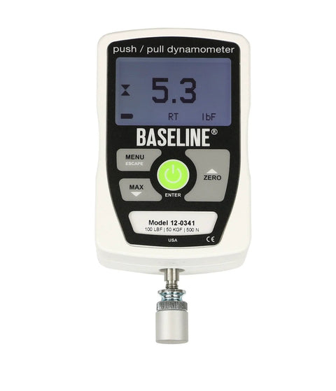 Electronic Push Pull Dynamometer Pro Grade Beast With 3 Push And 2 Pull Attachments, 100 Lb Capacity, Load Cell Tech, Reads Pounds Kilograms Or Newtons, Latex Free, USA Made, Compatible With Single And Dual Grip Testing Handles, front view