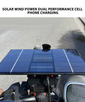 Badass Solar And Wind Power Generator For Electric Bikes Features Tough Aluminum Construction Shockproof Build mounted on bike handle.