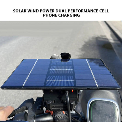 Badass Solar And Wind Power Generator For Electric Bikes Features Tough Aluminum Construction Shockproof Build mounted on bike handle.