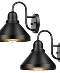 Gooseneck Outdoor Light Fixtures 2-Pack Barn Style Porch Lights, Industrial Black Wall Sconces for Garage and Patio, E26 Base