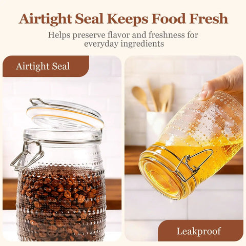 Glass Canister Set 34 Oz Each, 3 Pack Clear Jars For Coffee Bar Countertop with Airtight Seal and Embossed Polka Dot Design