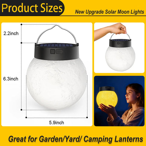 Lit 3D Moon Globe Solar Garden Lights 2 Pack With Warm White LEDs Waterproof Outdoor Decor for Lawn Patio