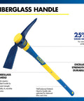 Heavy Duty 5-Pound Pick Mattock With 36-Inch Fiberglass Handle, Drop-Forged Head, excellent strength and durability features