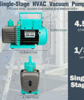 Heavy Duty 4.5 Cfm Single Stage Vacuum Pump For Hvac And Automotive Ac Repair with aluminum housing and foldable handle 4.72in
