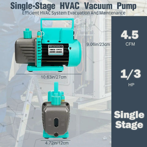Heavy Duty 4.5 Cfm Single Stage Vacuum Pump For Hvac And Automotive Ac Repair with aluminum housing and foldable handle 4.72in