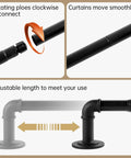Wraparound Blackout Curtain Rod For Indoor And Outdoor Windows 95 To 150 Inches Adjustable 7/8 Inch Diameter Heavy Duty Aluminum Ends with Steel Poles shown with connecting and adjustable features.