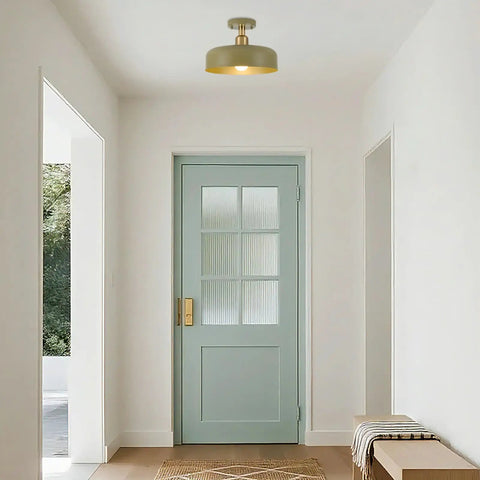 Modern Flush Mount Ceiling Light Fixture With Matte White Dome Shade in a bright foyer, 11.8 Inches, E26 Socket