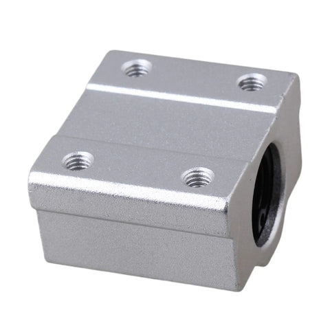 SC8UU Linear Motion Bearing Kit for CNC and 3D Printers, 8mm ID, aluminum, side view showing four mounting holes, smooth outer finish