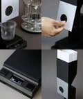 Dead Accurate Automatic Coffee Bean Dispenser With Dual Weight Presets And Smart Auto Calibration For Hassle Free Single Or Continuous Dosing 200 Gram Hopper showing dispensing panel and measuring scale.