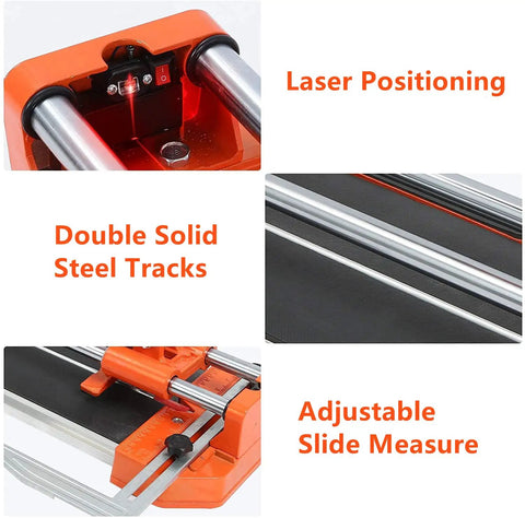 24 Inch Manual Tile Cutter With Double Rails For Ceramic And Porcelain Tiles, laser positioning, solid steel tracks