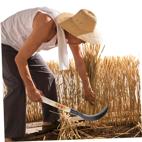 Person using Long Handled Mowing Knife Garden Hoe With Wooden Handle For Weeding And Harvesting Multipurpose Gardening Tool
