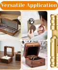 Brass Barrel Hidden Hinges 30 Pack For Wooden Boxes And Cabinets, 270 Degree Folding Small Hinge For Diy Crafts, Wooden Jewelry Boxes And Wood Cases, 0.8 X 0.16 In, Durable Solid Brass With Smooth Operation And Elegant Finish shown with versatile applications including jewelry boxes and mirror holders.
