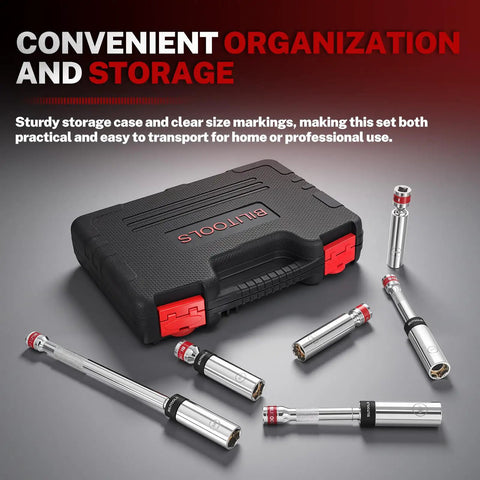 Magnetic Swivel Spark Plug Socket Set With Gap Tool, 3/8 Inch Drive, 9/16, 5/8, 14mm, 16mm, 6 And 12 Point Sockets for DIYers with case