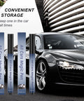 Scratch Removal Pen 2 Pack displayed with sleek black car, highlighting convenient storage for quick fix for scratches and paint damage.