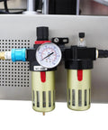 No Sweat Automatic Desktop Conveyor Labeler Supports 110V Power And Cracks Out Up To Sixty Labels Per Minute For Round Or Hex Bottles With Precision Fiber Optic Sensors air regulator with gauge and filters.