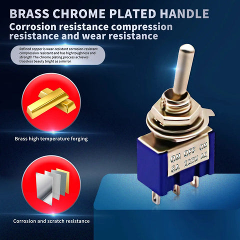 3 Position SPDT Mini Toggle Switch On Off On 3 Pin 6A at 125V and 3A at 250V Micro Toggle Switch for Arduino Projects With Durable Metal Housing Great For DIY Electronics Maker Projects and Arduino Experiments, brass chrome plated handle