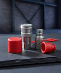 Heavy Duty Hydraulic Quick Connect Coupler Set With Fittings For Construction Gear Ensures Leak Resistant Connection Made From High Strength Steel To Handle Rough Ops Gives Solid Reliability For Your Excavator Loader Hydraulics Where Top Crews Go Hard, red caps