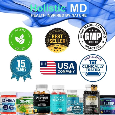 Assorted supplements including DHEA, Grape Seed, Vertigo, Stone Breaker, and more with plant-based and USA company certifications.