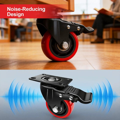 Tough As Nails 3 Inch Heavy Duty Caster Wheels With Dual Swivel Brakes Set Of 2 Polyurethane Silent Rollers zoomed view of a wheel showcasing noise-reducing design.