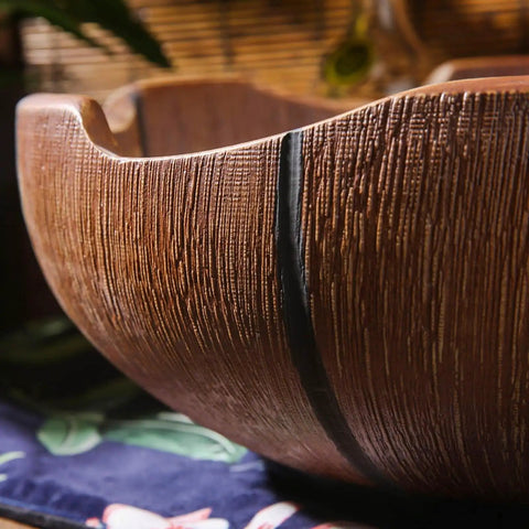 Close-up of USZWBY Bathroom Vessel Sink Bathroom Sink Above Counter 16.1”X5.9”Luxurious Bathroom Vessel Sink with retro ceramic design.