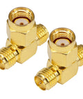 2-Pack RP-SMA Male To Dual RP-SMA Female Coax Splitter Adapters For FPV Drones GPS WiFi Antennas in brass, 50 Ohm, low loss