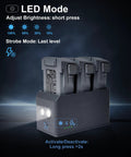 LED mode display on Ultra Portable 100W Drone Power Station With 27000mAh Battery, highlighting brightness and strobe settings.