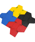 Set Of Four Concrete Stamp Mats 23.23x23.23x0.55in Lightweight PU Texturing Skins in blue, yellow, red, and black, shown stacked