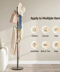 Freestanding Coat Rack With Natural Marble Base And 10 Hooks, 3 Height Adjustable Coat Tree For Bags, Clothes, And Hats